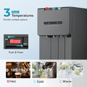Distributeur d'eau Euhomey à chargement par le bas, 3 températures, en acier inoxydable noir, sur pied - Product Image 5