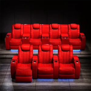 Hochwertiger Heimkino-Sessel funktionelles Sofa elektrischer Sessel Filmsessel Wohnzimmersofa-Möbel-Set roter Lederstuhl