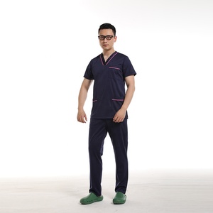 Uniforme de algodón y poliéster para médicos y enfermeras, uniforme de <span class=keywords><strong>trabajo</strong></span> para personal de Hospital, color azul marino, venta al por mayor - Product Image 3