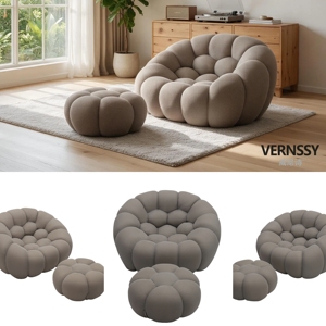 Canapé une place gris VERNSSY avec ottoman, éponge haute densité, design incurvé, rafraîchissant, pour salon, villa, salle de sport, ou espace détente - Product Image 5