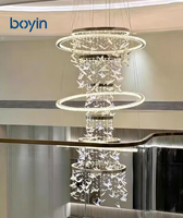 Lustre d'escalier personnalisé en cristal, suspension LED moderne de luxe pour escalier duplex