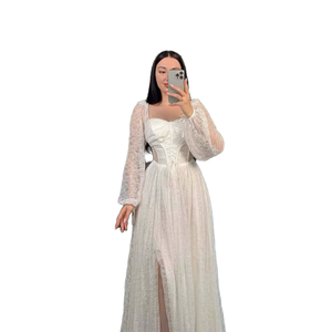 Nouvelle Robe de Soirée Longue à Manches Longues Style Européen 2026 avec Dentelle et Corset, Charme Élégant - Product Image 1