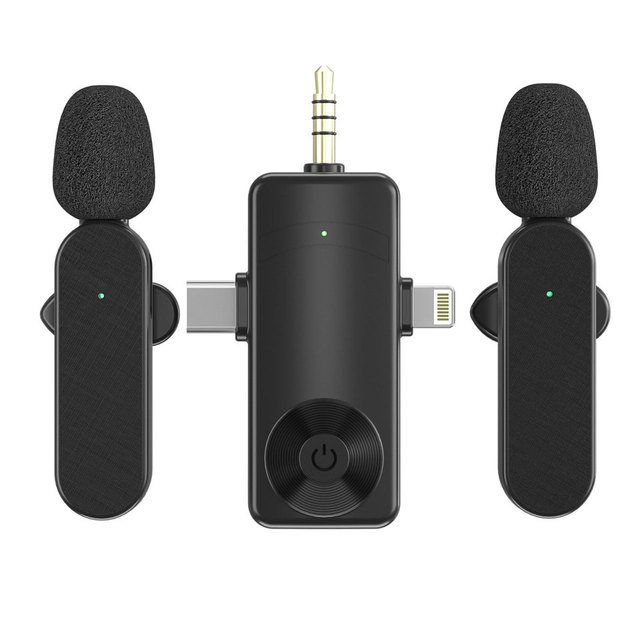 3-in-1 Wireless Lavalier Microphone for iPhone Android 3.5mm Camera Radio Live Recording USB-C Mini Microphone Omni-Directional