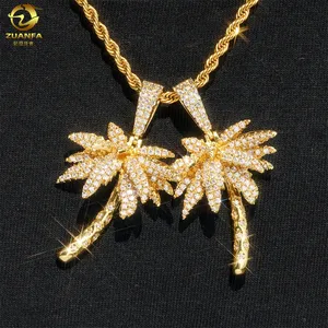 Customize Hiphop 18K Gold plated Jewelry Pendant 925 Silver Ice out Moissanite Diamond Coconut palm tree Necklace Charm pendant