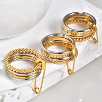 Bagues en acier inoxydable plaqué or 18 carats, style trombone, avec zircon étoile, empilables multicouches, pour femmes - Nouveauté en gros