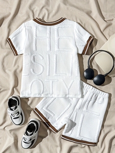 Nouveauté Ensemble de vêtements décontractés pour garçons Manches courtes T-<span class=keywords><strong>shirt</strong></span> à lettres + Shorts 2 pièces Tenue pour enfants - Product Image 2