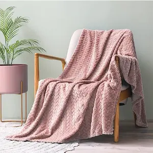 Soft Couch Cozy Jacquard Weave Leaves Pattern Warm Blanket For Decorative Dusty Pink Blanket