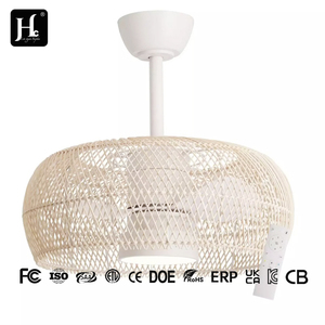 Ventilateur de plafond LED en rotin tressé avec lumière, style vintage, lampe suspendue simple pour la décoration du salon ou du bar - Product Image 4