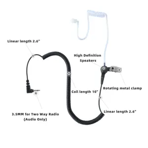 3.5毫米接收器/列表专用监控耳机，带清晰的声学线圈耳塞，用于双向收音机、收发器、收音机扬声器