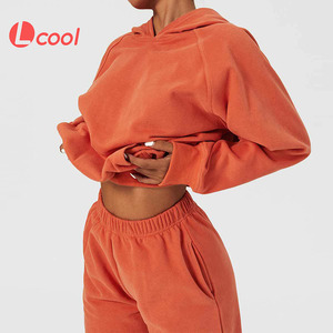 Lcool Winter Custom Übergroße Baumwolle Fleece Hoodie Trainings anzug <span class=keywords><strong>2</strong></span>-teiliges Set Damen Langarm Custom Logo Jogger Set - Product Image 1