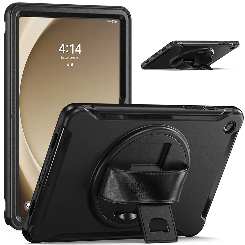 [لجهاز Samsung Galaxy Tab A9 Plus] غطاء حماية متين لهواتف الأجهزة المحمولة مزود بدعامة دوارة كاملة للسير حتى الكرسي حامل لجهاز Samsung Galaxy Tab A9 Plus مقاس 11 بوصة