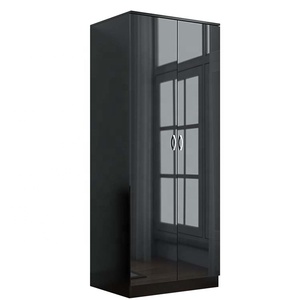 Melamine <strong>Wood</strong> Black High Gloss Laminate Bedroom Wardrobe <strong>Cupboard</strong> - Product Image 1