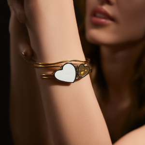 Bracelet manchette en acier inoxydable plaqué or PVD, forme cœur, pour femme - Product Image 3