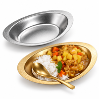 Retro roestvrijstalen bootvormige curryborden antiek zilver goud diepe salade fruit snack serveerschalen voor restaurants 26x18cm