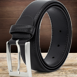 Cinturón Formal de Cuero Genuino Negro con Hebilla Rectangular Plateada, Diseño Sólido y Duradero - Product Image 2