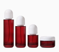 Flacon de lotion en verre premium de 150 ml avec pompe à pression, emballage cosmétique, conteneur vide pour eau, essence, soin de la peau, design rouge et blanc