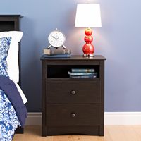 Table de chevet de style traditionnel à double tiroir avec étagère ouverte et rangement multifonctionnel pour la chambre à coucher, meubles de maison
