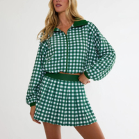 Ensemble deux pièces personnalisé pour femmes, tennis, golf, jupe plissée à carreaux et veste courte, tenue de sport, OEM ODM en gros