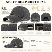 Casquette de baseball vintage en coton délavé à 6 panneaux, style snapback, pour enfants, garçons et filles, idéale pour les sports de plein air et la protection solaire