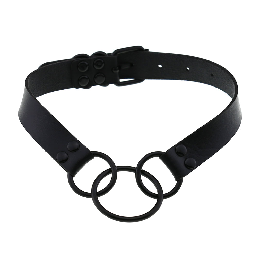 Goth Leather Black Choker Sexy Women Metal O Ring Collar Bondage Necklace