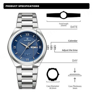 NAVIFORCE 8030 Montre de luxe pour homme, 3 ATM résistant à l'eau, en acier inoxydable, à quartz, possibilité d'ajouter son propre logo, élégante pour le travail et les loisirs - Product Image 6