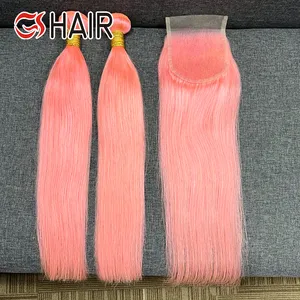 थोक 4x4 13x4 एचडी लेस क्लोजर बंडल गुलाबी रेशमी हड्डी सीधे कच्चे वर्जिन ब्राजीलियाई क्यूटिकल बाल एक्सटेंशन के लिए संरेखित बाल