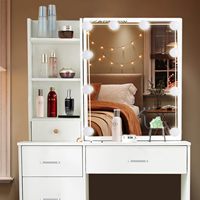 Avec miroir et lumières LED, 3 luminosité réglables, table de toilette avec 2 tiroirs, étagères de rangement, coiffeuse de maquillage moderne