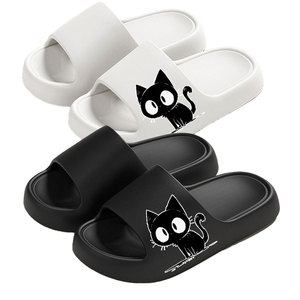 Carino gatto nero EVA pantofole da bagno per interni scarpe da bagno estive resistenti agli odori uso da famiglia morbide e comode pantofole da giardino - Product Image 5
