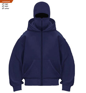 Logo personalizzato ricamato doppio cappuccio Ninja doppio strato Pullover Plus Size pesante Full Zip passamontagna felpa uomo Gangster felpa con cappuccio - Product Image 6