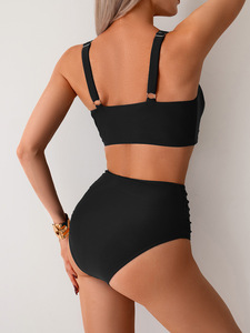 Costume da Bagno Bikini a Vita Alta con Logo Personalizzato, Sexy con Push-up e Arricciature, per Donne Taglie Forti, Ideale per Spiaggia e Feste in Piscina - Product Image 3