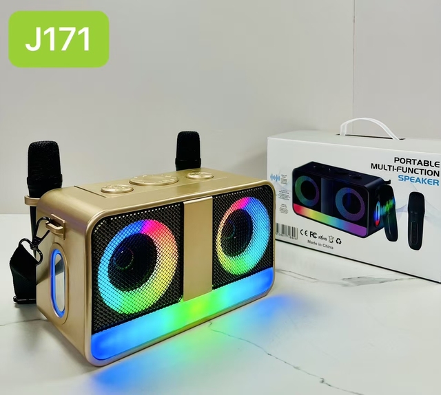J171 Dual-Microphone Karaoke Speaker - Outdoor Portable Square Dance Colorful Lighting Speaker