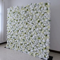 Backdrop Dinding Bunga Putih untuk Pernikahan di Luar Ruangan, Panel Bunga Sutra yang Dapat Digulung dengan Tanaman Hijau untuk Upacara & Fotografi di Taman