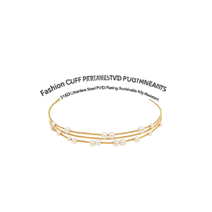 Bracelets de manchette tendance en acier inoxydable 316L avec placage or PVD, perles multi-brins durables et résistantes - Product Image 2