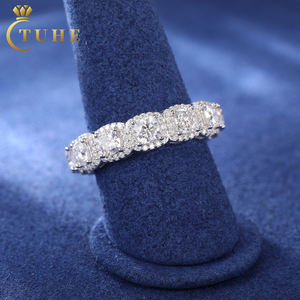 लक्जरी शादी के आभूषण उपहार सफेद सोना 925 स्टर्लिंग सिल्वर कुशन कट वीवीएस मोइसानाइट डायमंड सगाई बैंड रिंग - Product Image 1