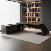 Chaise de bureau, bureau de direction laqué mat, bureau du président, couleur noire, minimaliste, design haut de gamme, bureau de bureau moderne