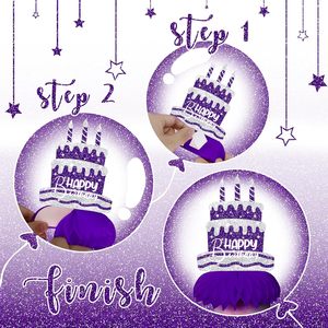 Decorazioni di <span class=keywords><strong>Compleanno</strong></span> Viola e Argento, Centrotavola a Nido d'Ape per Donne e Adulti, Decorazioni per Tavolo di <span class=keywords><strong>Buon</strong></span> <span class=keywords><strong>Compleanno</strong></span>, Accessori per Feste - Product Image 4