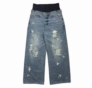 Nouveau Jean Homme 2026 à Double Ceinture, Déchiré, Style Urbain, Délavé, Effet Usé, Coupe Ample Droite, Denim Destructeur, Vente en Gros - Product Image 2