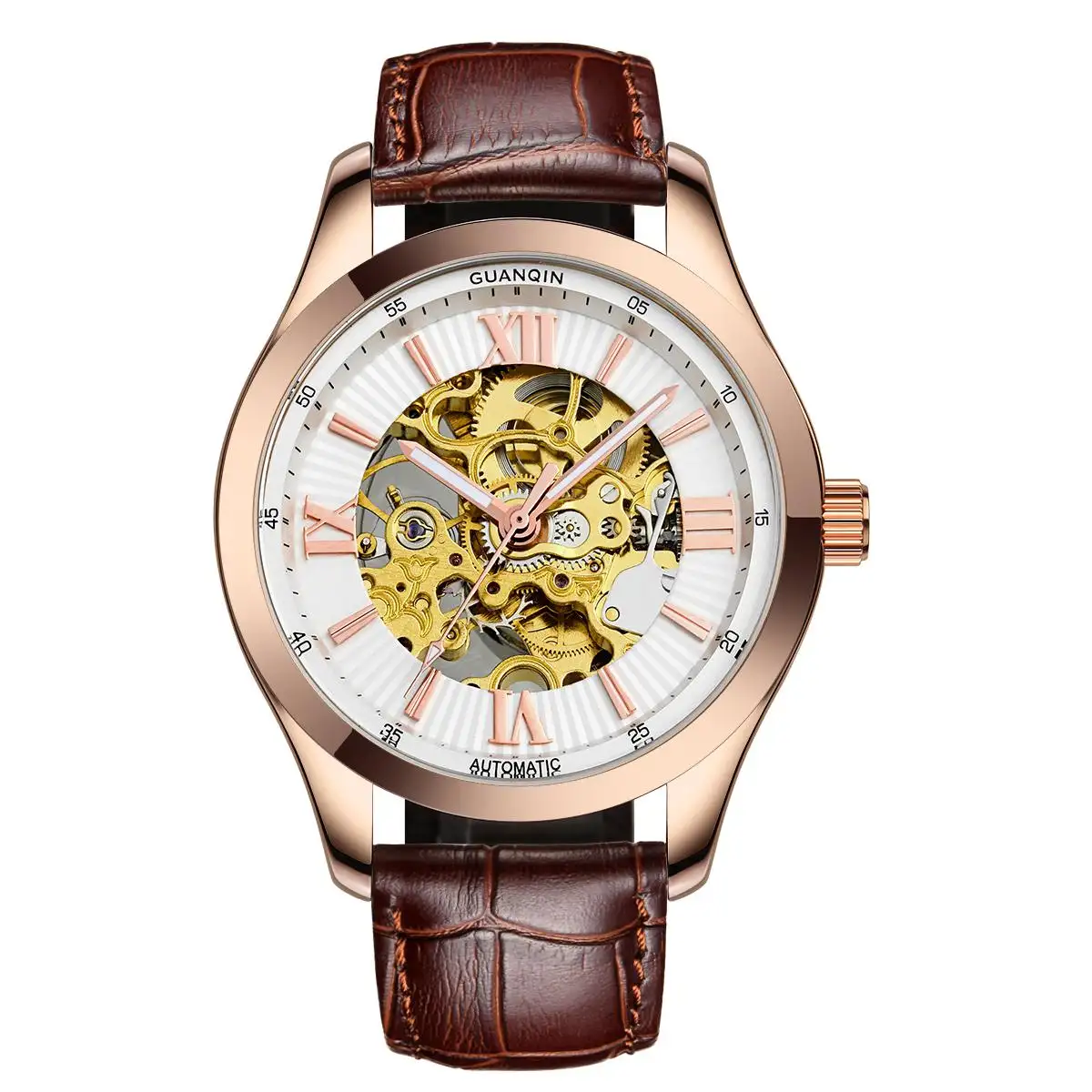 Factory OEM Brand Logo Skeleton Tourbillon Automatic Mechanical Watch Genuine Leather Men Watches