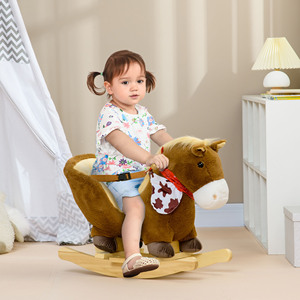 Cheval à bascule HOMCOM pour enfants de 18 à 36 mois avec sons réalistes, 60x33x50 cm, couleur marron et bois - Product Image 2