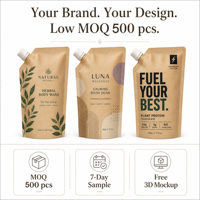 Pochette Doypack personnalisée en papier kraft avec bec verseur pour shampoing, savon liquide, après-shampoing, crème pour les mains – Emballage refermable