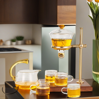Service à thé Kung Fu en verre borosilicate magnétique, avec bouilloire et tasses à rinçage automatique par induction, 350-450 ml, 100% verre borosilicate