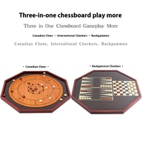 FUKE Jeu de Crokinole en Bois Deluxe 3-en-1 : Jeu de Table, Dames, Backgammon 69x69cm, Boîte Cadeau Personnalisable, Luxe