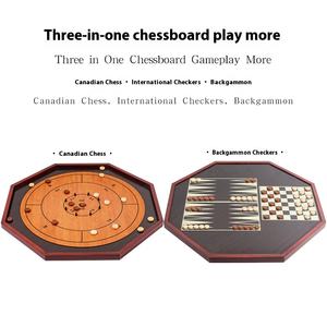 FUKE Jeu de <span class=keywords><strong>Crokinole</strong></span> en Bois Deluxe 3-en-1 avec Dames et Backgammon 69x69cm Luxe Écologique Durable Utilisation Intérieure - Product Image 5