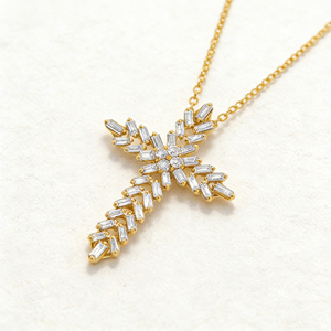 CUSTOM SILVER 10K/14K/18K GOLD PLATED LAB GROWN CVD DIAMOND CLASSIC ENGAGEMENT GIFT SWEATER <b>CHAIN</b> NECKLACE <b>CROSS</b> PENDANT VS - Product Image 2
