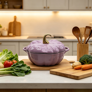 <span class=keywords><strong>Cocotte</strong></span> en <span class=keywords><strong>fonte</strong></span> émaillée verte en forme de citrouille avec bouton doré, antiadhésive, pour cuisson domestique, compatible induction et four - Product Image 6
