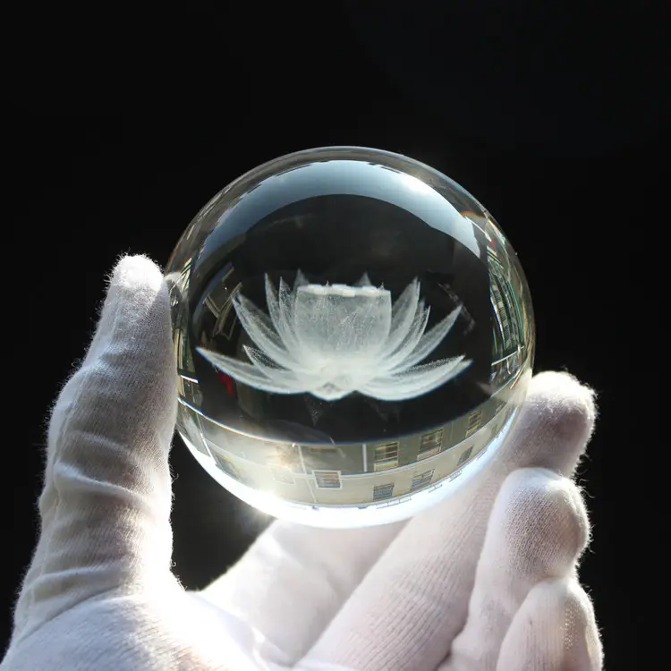 80mm 3D lotus laser Crystal Ball Laser Engraved Globe for Anniversary Christmas Birthday gift home decoration
