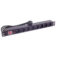 PDU de 8 Puertos, Unidad de Distribución de Energía de 19 Pulgadas para Montaje en Rack con Función de Protección Contra Sobretensiones, Regleta de Alimentación Tipo FR