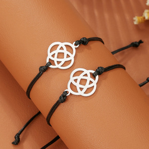 Pinky Promise <b>Couple</b> <b>Bracelet</b> Stainless Steel Heart Geometric Design Waxed Thread Gift Jewelry for Lovers - Product Image 3