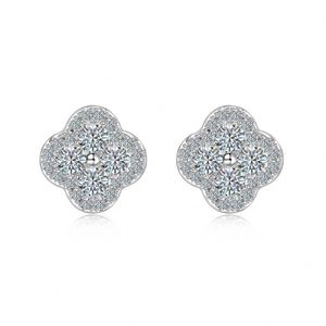 Dylam High Top Fine Jewelry 925 <b>Silver</b> Rhodium Plated D Color VVS1 Moissanite Stone Four Leaf Clover <b>Stud</b> Earrings for Women - Product Image 1