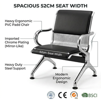 Chaise d'attente rembourrée pour 2 personnes, siège en PVC, structure en acier laminé à froid chromé électrolytique, pour aéroport, clinique, sièges en rangée, vente en gros